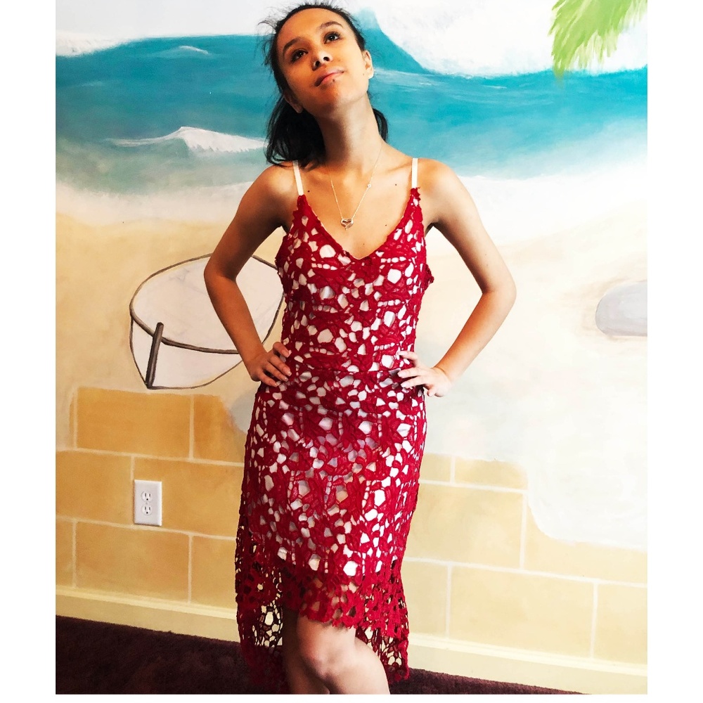 New! Summer Dress - Red Lace